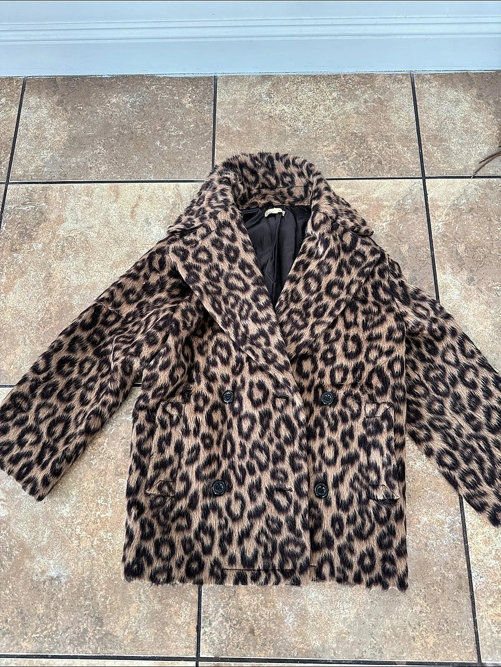 Michael Kors KDJ513A Leopard Print Wool Blend Coat Size Small